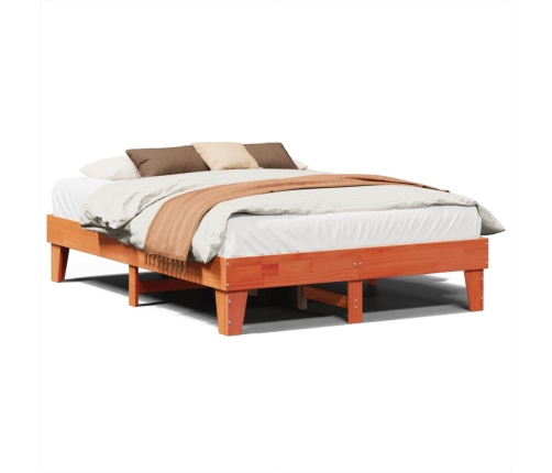 Cama sin colchón madera maciza de pino marrón cera 160x200 cm