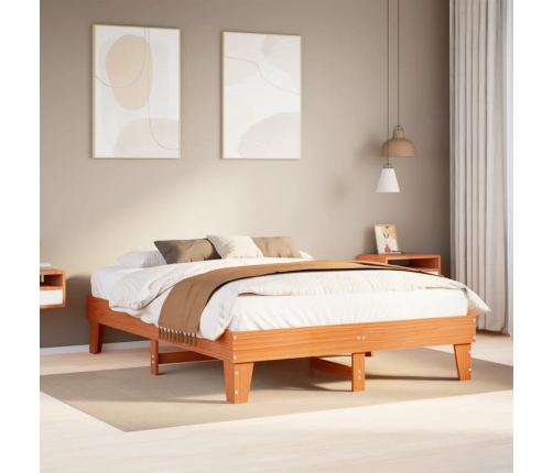 Cama sin colchón madera maciza de pino marrón cera 160x200 cm