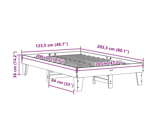 Estructura de cama sin colchón madera de pino maciza 120x200 cm