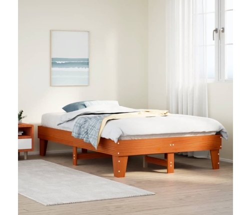 Cama sin colchón madera maciza de pino marrón cera 120x200 cm