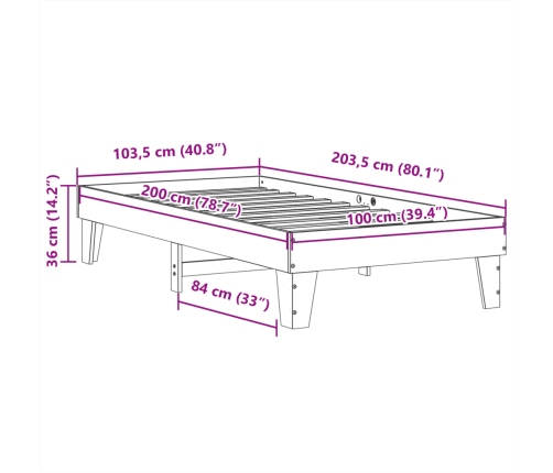 Estructura de cama sin colchón madera maciza de pino 100x200 cm