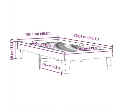 Cama sin colchón madera maciza de pino marrón cera 100x200 cm