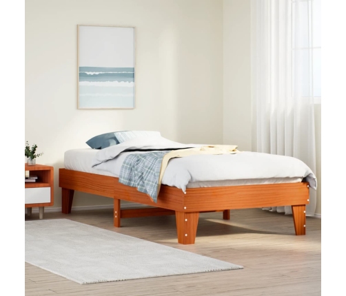 Cama sin colchón madera maciza de pino marrón cera 100x200 cm