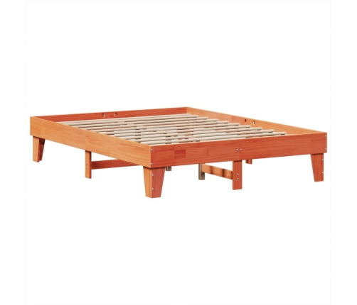 Cama sin colchón madera maciza de pino marrón cera 140x190 cm