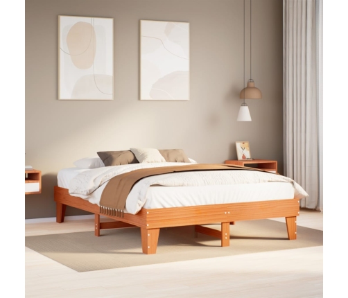 Cama sin colchón madera maciza de pino marrón cera 140x190 cm