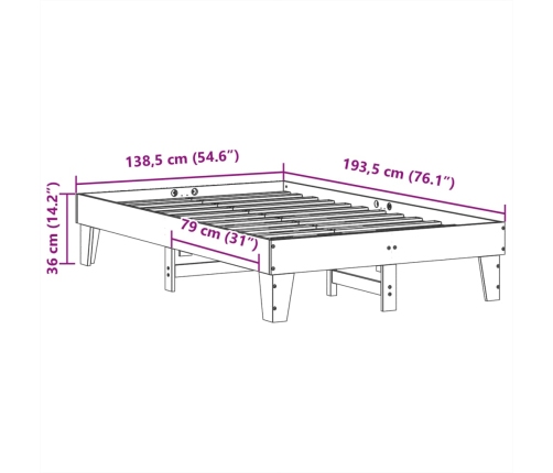 Estructura de cama sin colchón madera maciza de pino 135x190 cm