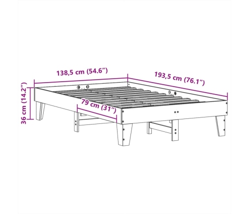 Estructura de cama sin colchón madera maciza marrón 135x190 cm