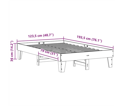 Estructura de cama sin colchón madera maciza de pino 120x190 cm