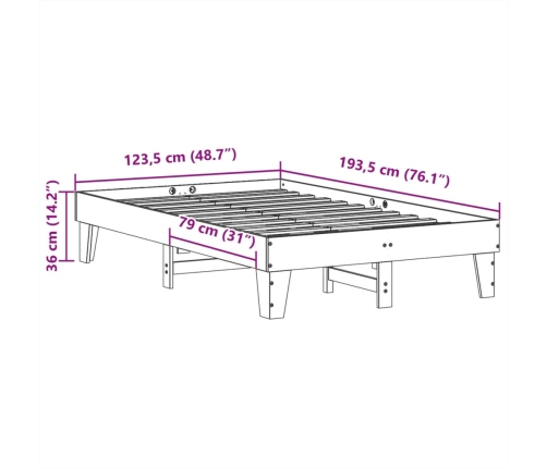 Estructura de cama sin colchón madera maciza blanca 120x190 cm