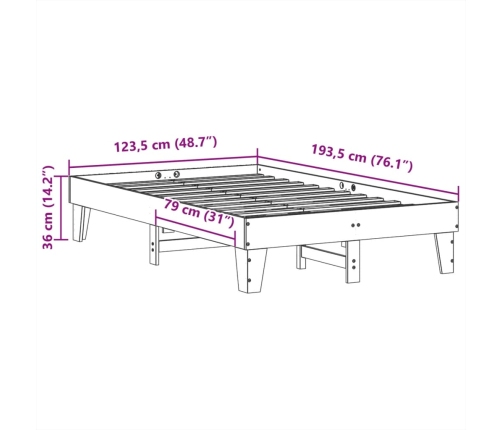 Estructura de cama sin colchón madera maciza marrón 120x190 cm