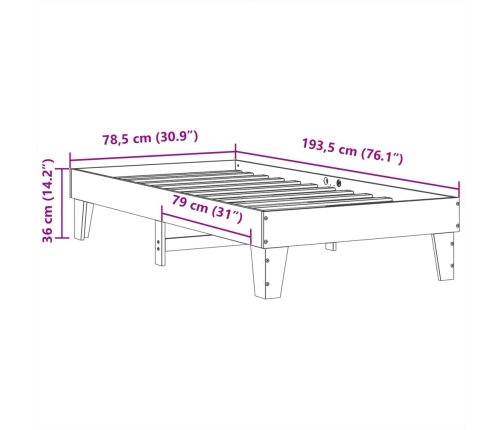 Estructura de cama sin colchón madera maciza blanca 75x190 cm