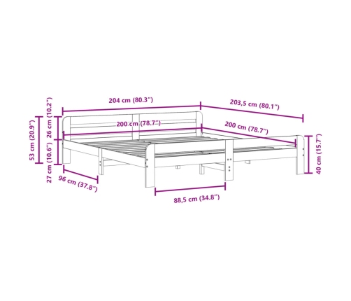 Estructura de cama sin colchón madera maciza de pino 200x200 cm