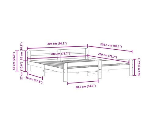 Estructura de cama sin colchón madera maciza blanca 200x200 cm