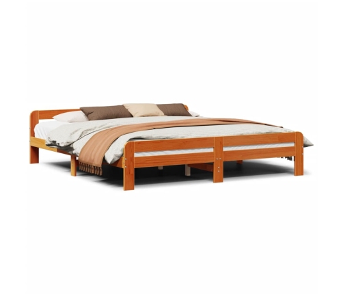 Cama sin colchón madera maciza de pino marrón cera 200x200 cm