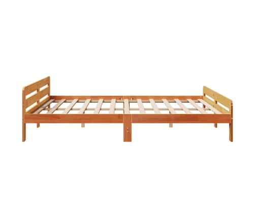 Cama sin colchón madera maciza de pino marrón cera 200x200 cm