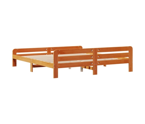 Cama sin colchón madera maciza de pino marrón cera 200x200 cm