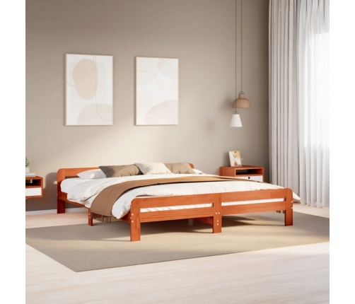 Cama sin colchón madera maciza de pino marrón cera 200x200 cm