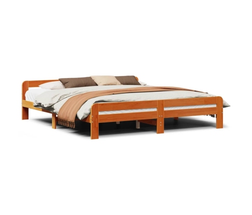 Cama sin colchón madera maciza de pino marrón cera 180x200 cm