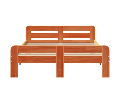 Cama sin colchón madera maciza de pino marrón cera 180x200 cm