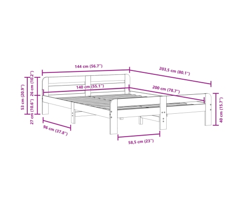 Estructura de cama sin colchón madera de pino blanca 140x200 cm