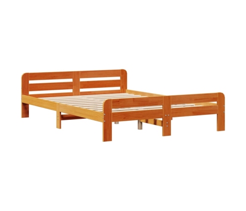 Cama sin colchón madera maciza de pino marrón cera 140x200 cm