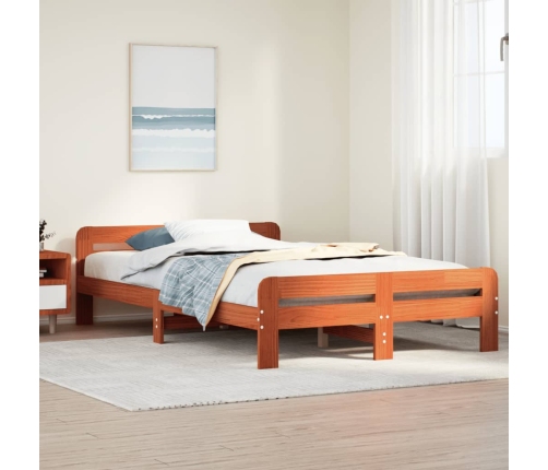 Cama sin colchón madera maciza de pino marrón cera 120x200 cm