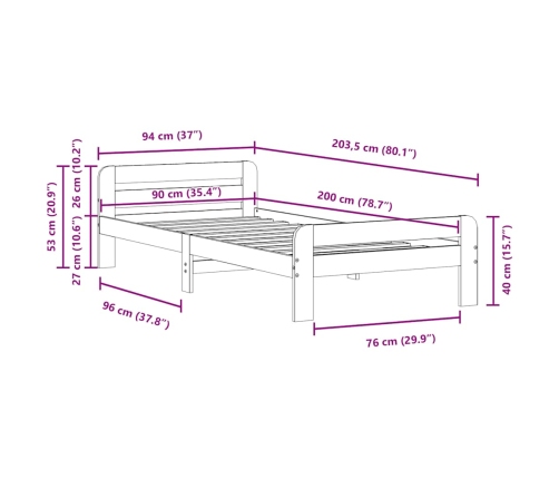 Estructura de cama sin colchón madera de pino marrón 90x200 cm