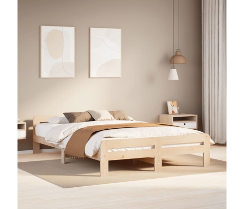 Estructura de cama sin colchón madera maciza de pino 140x190 cm