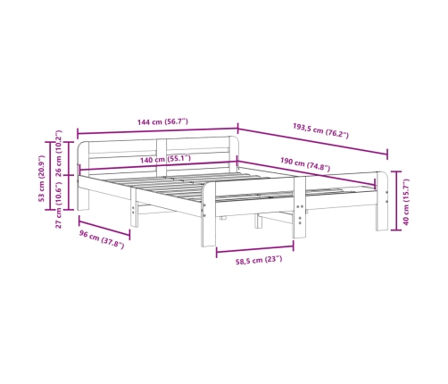 Estructura de cama sin colchón madera de pino blanca 140x190 cm