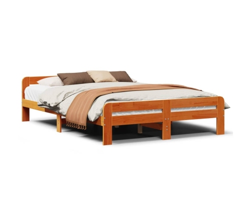 Cama sin colchón madera maciza de pino marrón cera 140x190 cm