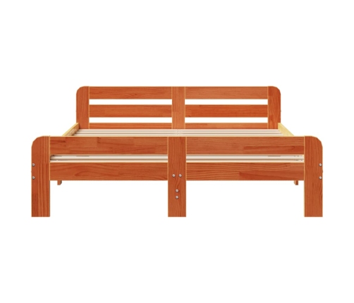 Cama sin colchón madera maciza de pino marrón cera 140x190 cm