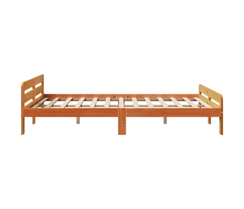 Cama sin colchón madera maciza de pino marrón cera 140x190 cm