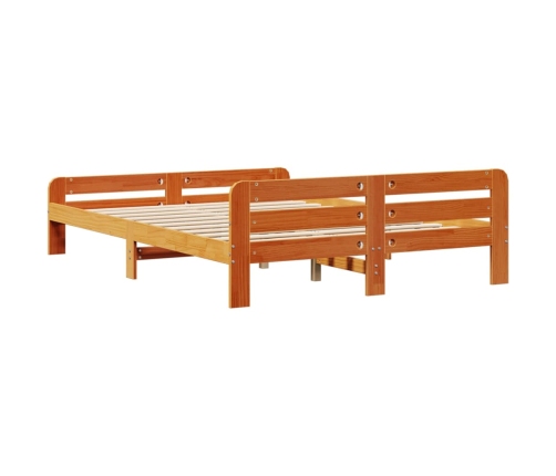 Cama sin colchón madera maciza de pino marrón cera 140x190 cm