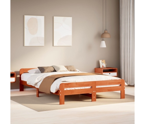 Cama sin colchón madera maciza de pino marrón cera 140x190 cm