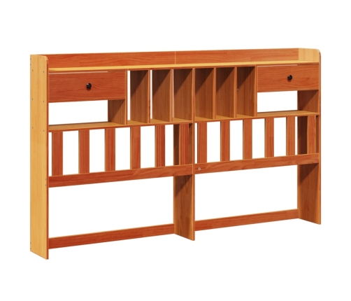 Cabecero de cama almacenaje madera maciza pino marrón 200 cm