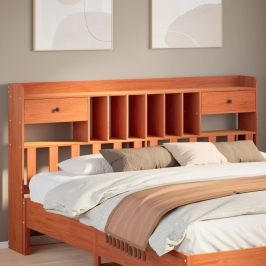 Cabecero de cama almacenaje madera maciza pino marrón 200 cm