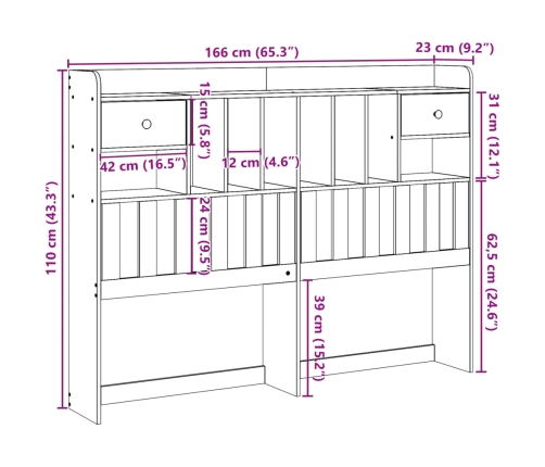 Cabecero de cama almacenaje madera maciza pino blanco 160 cm