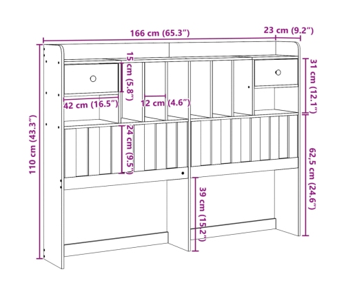 Cabecero de cama almacenaje madera maciza pino marrón 160 cm