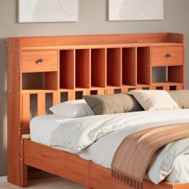 Cabecero de cama almacenaje madera maciza pino marrón 160 cm