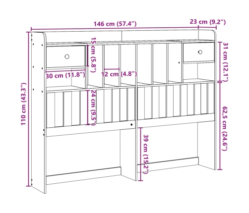 Cabecero de cama con almacenaje madera maciza de pino 140 cm