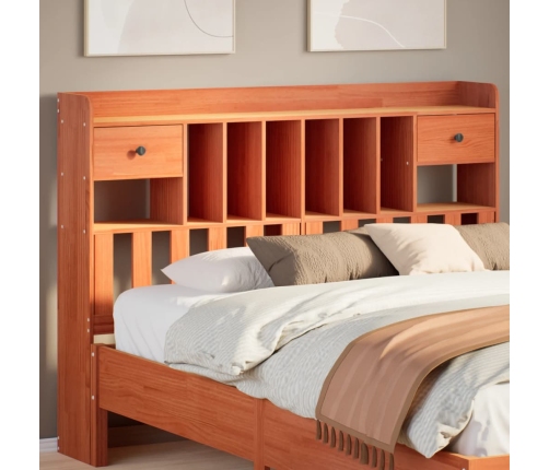 Cabecero de cama almacenaje madera maciza pino marrón 140 cm