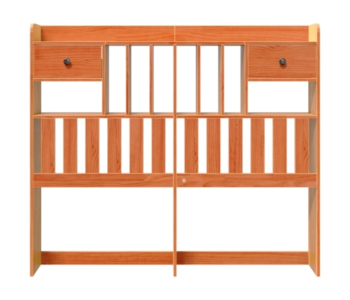 Cabecero de cama almacenaje madera maciza pino marrón 135 cm