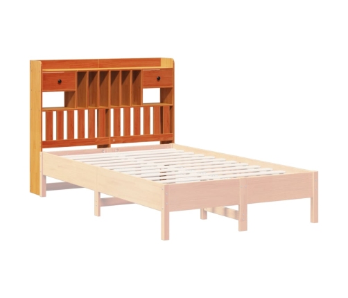 Cabecero de cama almacenaje madera maciza pino marrón 135 cm