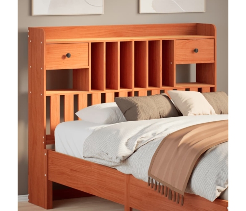 Cabecero de cama almacenaje madera maciza pino marrón 135 cm