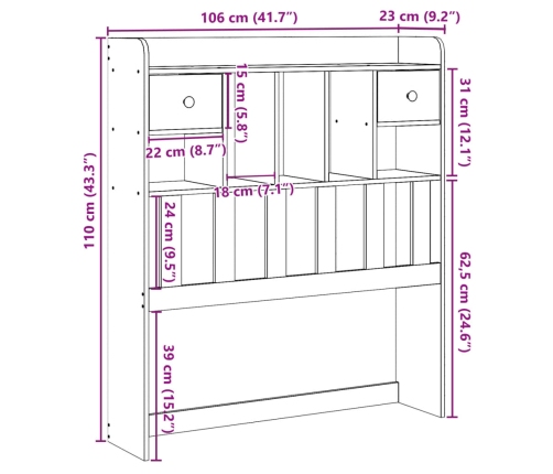 Cabecero de cama con almacenaje madera maciza de pino 100 cm