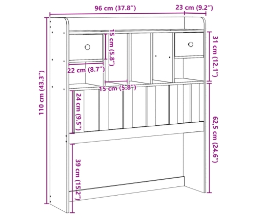 Cabecero de cama con almacenaje madera maciza de pino 90 cm