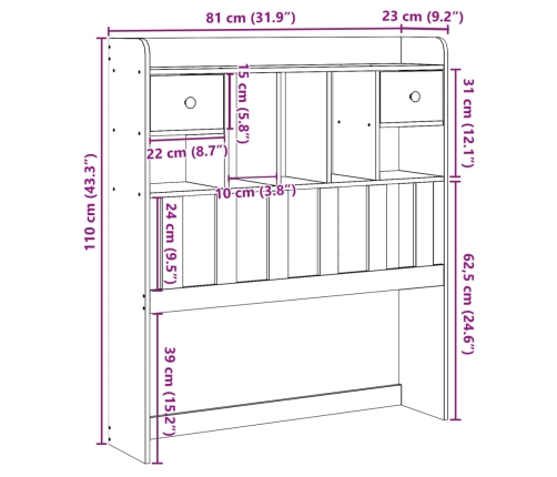 Cabecero de cama con almacenaje madera maciza de pino 75 cm