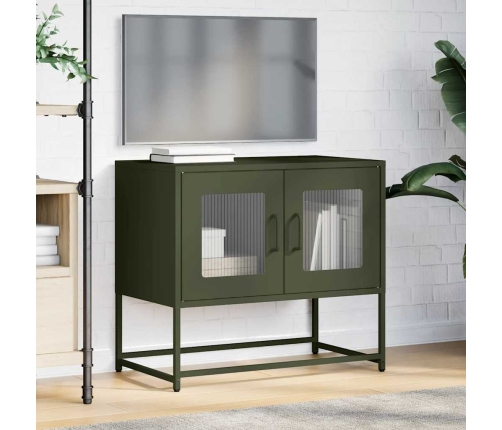 Mueble de TV acero laminado en frío verde oliva 68x39x60,5 cm