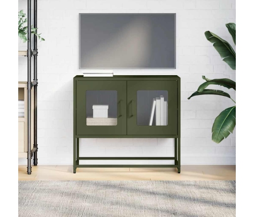 Mueble de TV acero laminado en frío verde oliva 68x39x60,5 cm