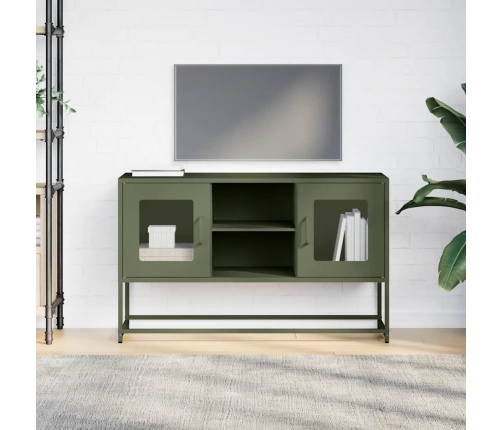 Mueble para TV de acero verde oliva 100,5x39x60,5 cm